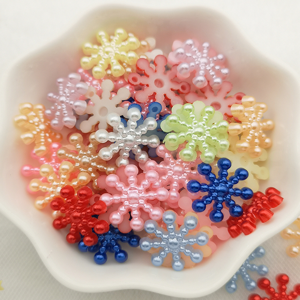 Bag Plastic Imitation Pearl Snowflake Pendants Flat Back - Temu