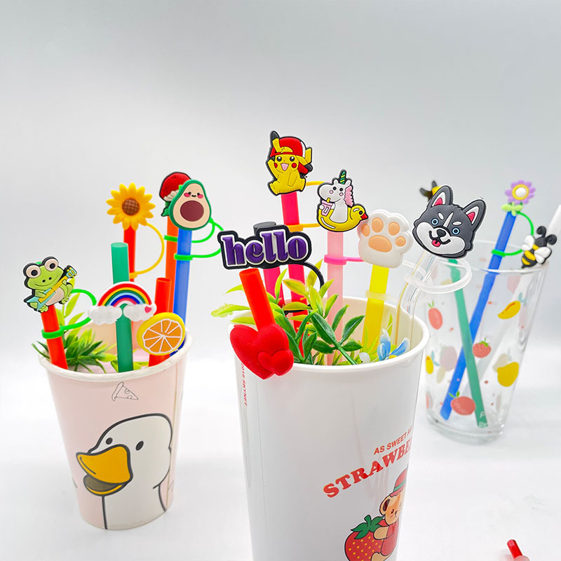 21 Pcs Silicone Straw Topper Party Straw Tips Birthday Party Straw Cap  Cover Cartoon Anime Straw Cover Rubber Tips for Straws Cow Reusable  Drinking