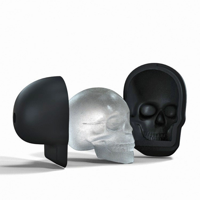 Skull Ice Cube Tray, 4-Grid Skull Ice Ball Maker, Flexible Black Silicone Ice  Tray with