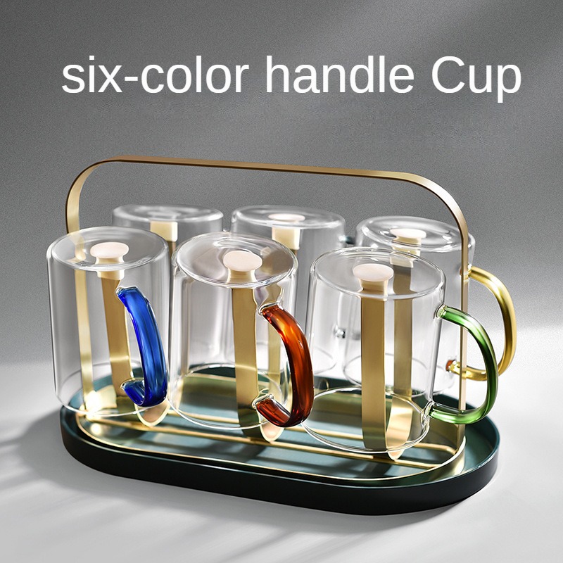 Tazas de vidrio para café, taza de café con mango colorido, té helado, 3.4  onzas, vidrio transparente, muy adecuado para uso en casa y cocina, vasos