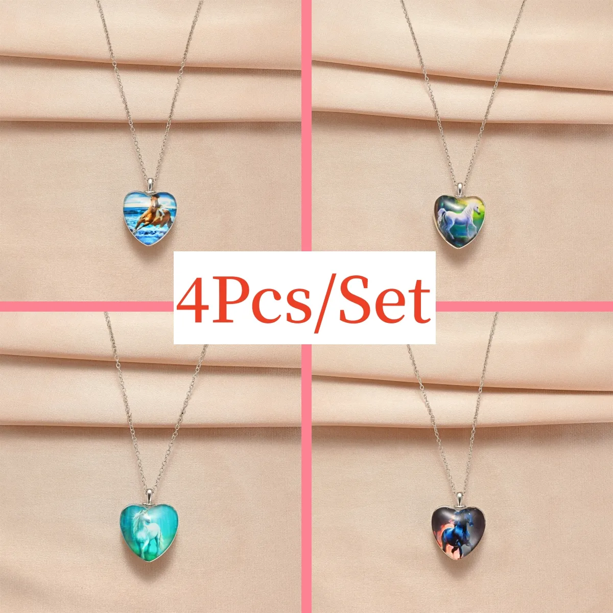 4pcs Trendy Cute Horse Necklaces, Creative Pendant Necklace, Cute  Heart-shaped Pendant Necklace, Party Jewelry, Holiday Birthday Gift For  Friends