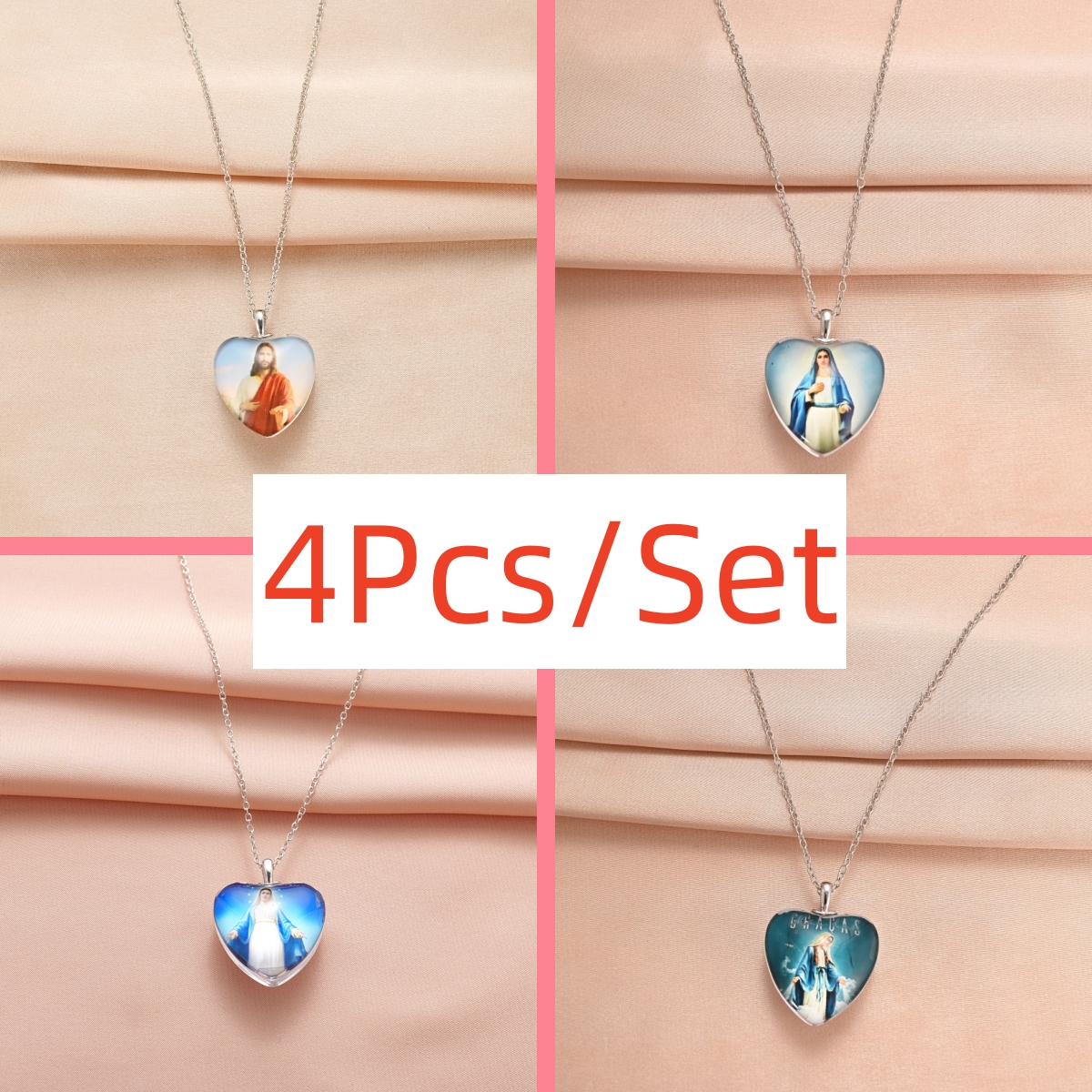 4pcs Trendy Goddess Heart-shaped Necklaces, Creative Pendant Necklace, Cute  Necklace, Party Jewelry, Holiday Birthday Gift For Friends Family