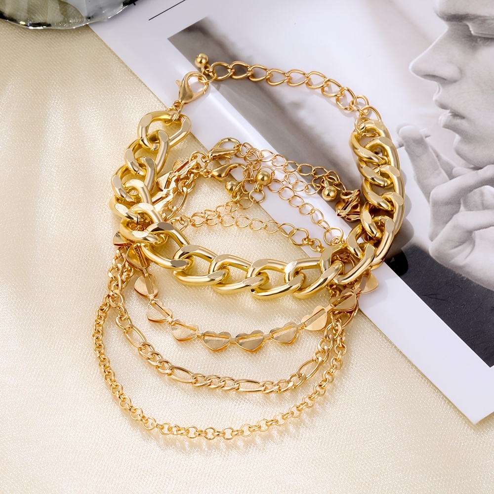 4Pcs/Set Adjustable Open Bracelet for Girls and women Golden