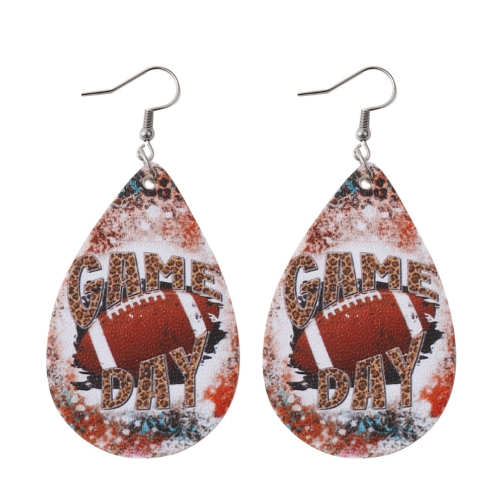 Girl's Football Earrings Water Droplets Hollowed out Wooden - Temu