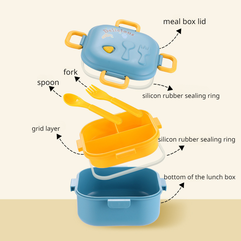 Cartoon Double-layer Lunch Box Container, Bento Box, Durable Bpa