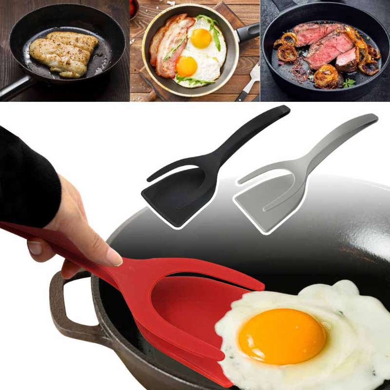 2 in 1 Non-Stick Fried Egg Spatula Pancake French Toast Omelet Flipper  Spatula Turner Bread Tongs Kitchen Utensils Cooking Tool