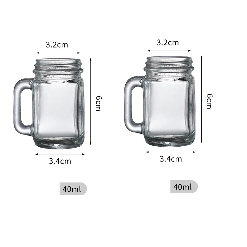 4 PCS Mini Mason Jar Mug Glass Shot Glass Set with Glass Handles