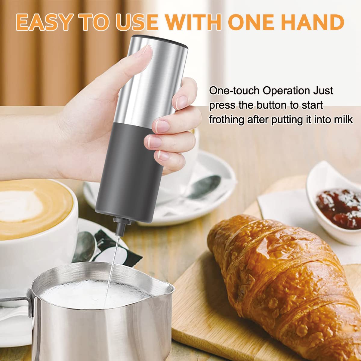 1Pcs Electric Milk Frother with Egg Beater Whisk, Foam Maker with