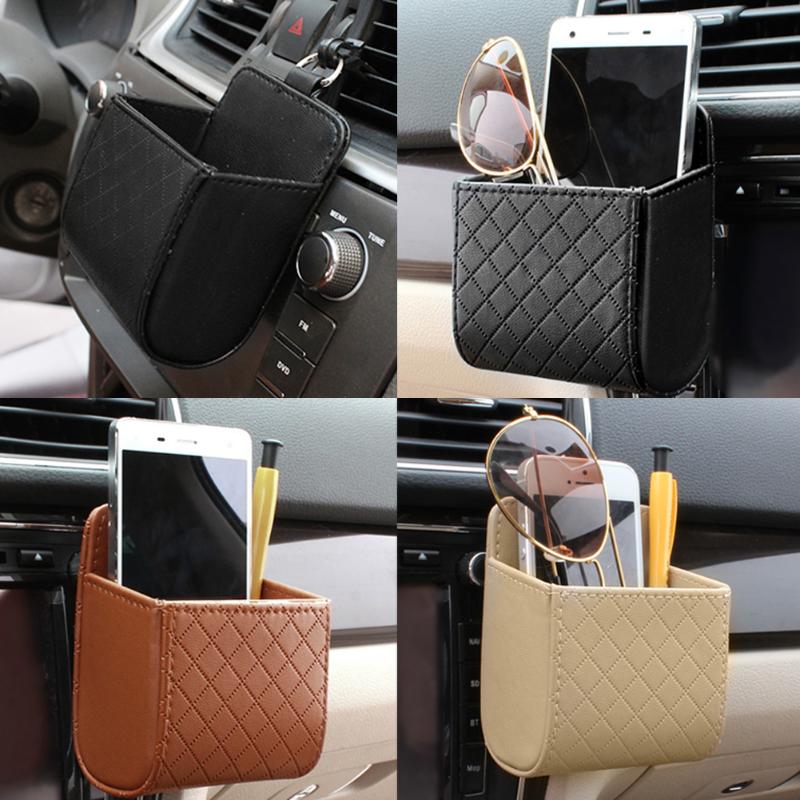 Car Storage Bag Air Vent Dashboard Tidy Hanging Leather Organizer Box  Glasses Phone Holder Storage Organizer Car Accessories