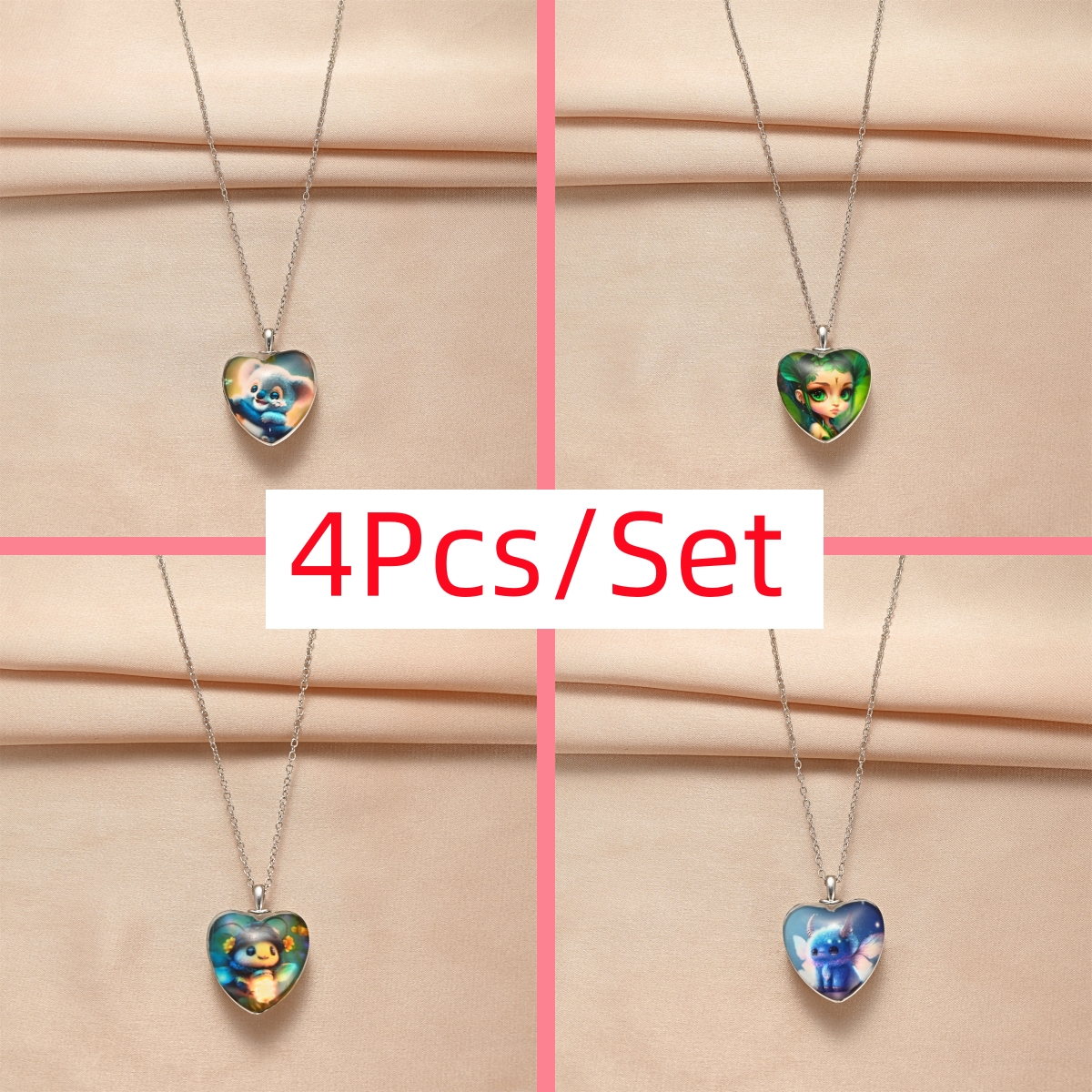 4pcs/set Trendy Cute Exquisite Pendant Necklaces, Creative Heart-shaped  Animal Dragon Eagle Necklace, Anniversary Birthday Holiday Party Gift For