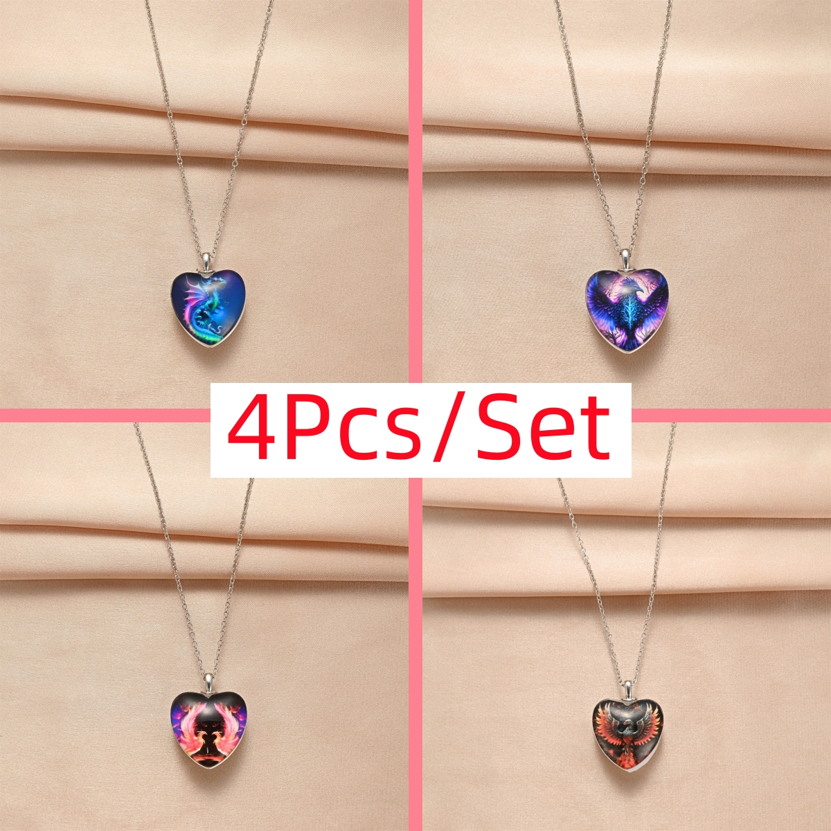 4pcs/set Trendy Cute Exquisite Pendant Necklaces, Creative Heart-shaped  Animal Dragon Eagle Necklace, Anniversary Birthday Holiday Party Gift For