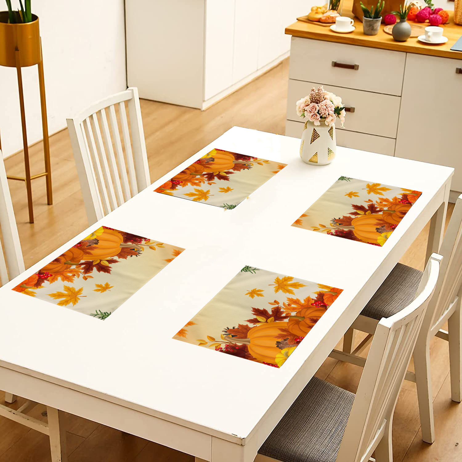 WISH TREE Placemats Set of 4 Autumn Leaf Washable Non-Slip Heat Resistant  12×18 Inch Thick Place Mats Harvest Thanksgiving Festival Holiday  Decorative Fabric Table Mat for Dining Table 