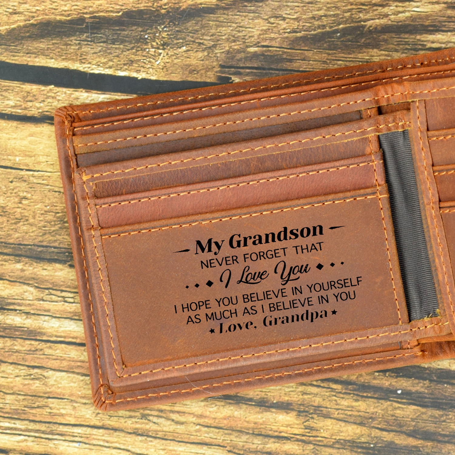 Personalized Mens Leather Wallet - Engraved Mens wallet with ID