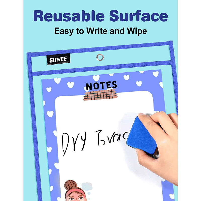 Dry Erase with Over sized Reusable Sleeves 30 Packs Rings Pockets  Pack(Colorful)