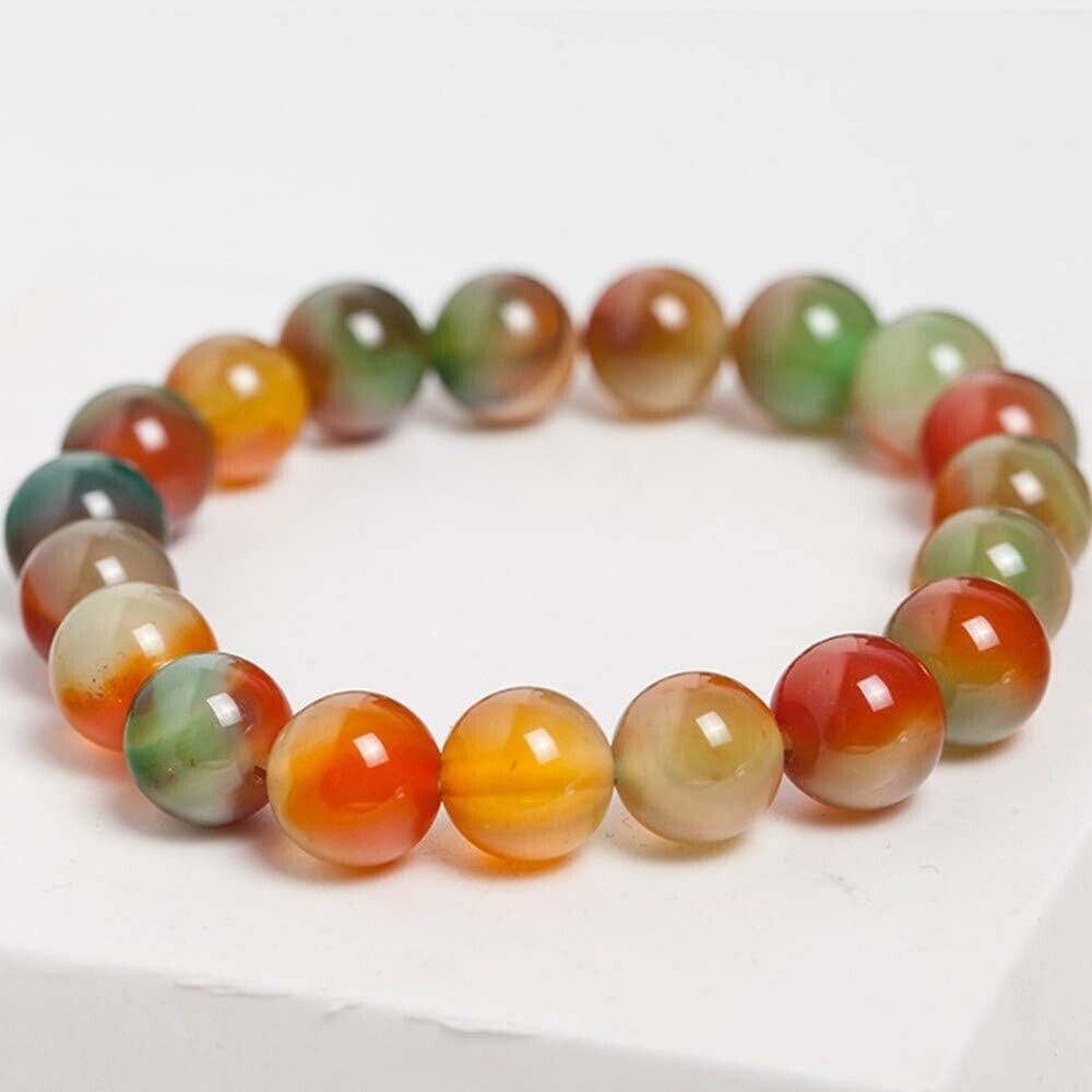 

1pc Colorful Agate Stone Beaded Bracelet, Rainbow Agate Stretch Bracelet For Men, Party Holiday Vacation Favors