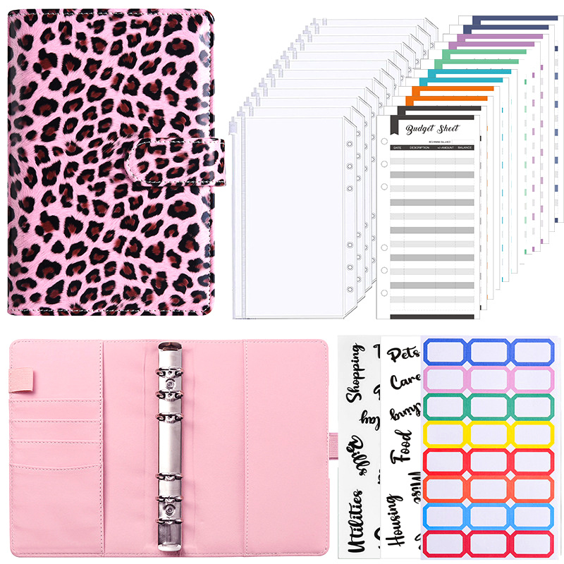 A6 Budget Binder With Zipper Envelopes, Cute Cross Lines Pattern