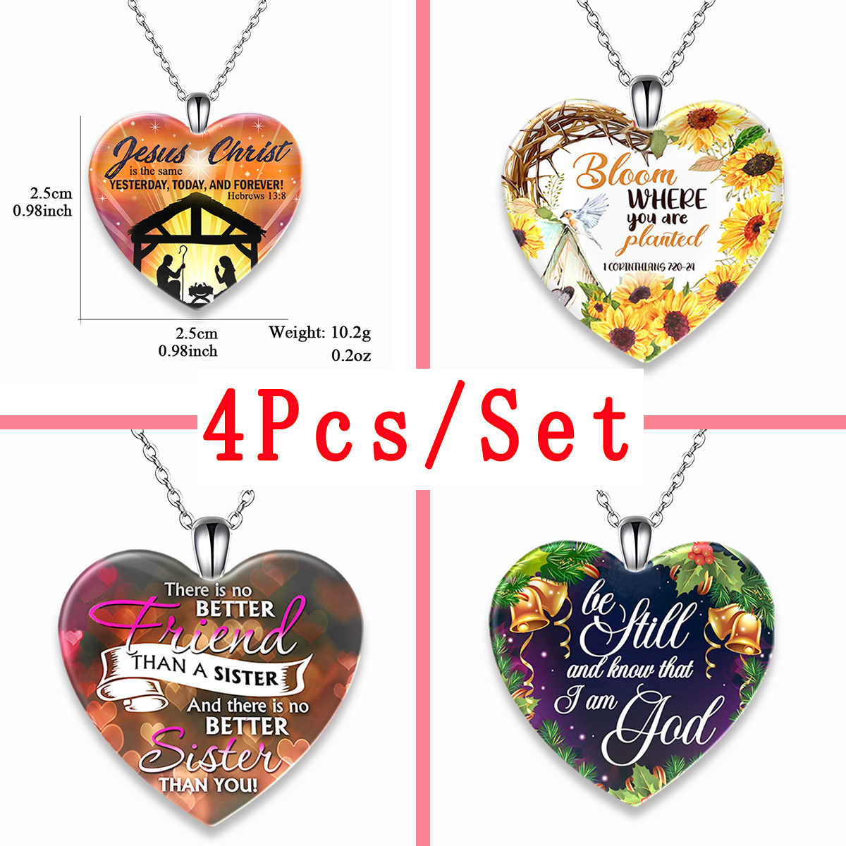 4pcs Trendy Goddess Heart-shaped Necklaces, Creative Pendant Necklace, Cute  Necklace, Party Jewelry, Holiday Birthday Gift For Friends Family