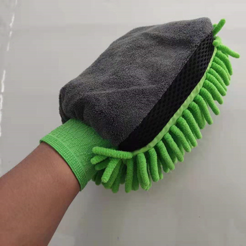 Gant de nettoyage en microfibre pour véhicule - Gris/Vert