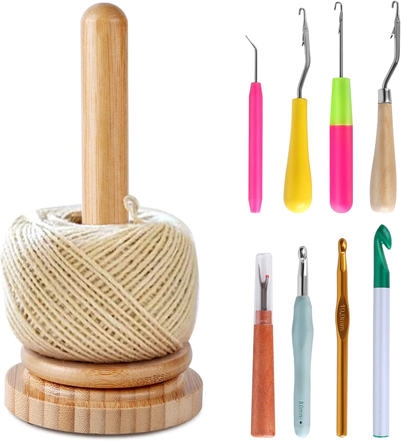  KLOOYO Yarn Holder for Crocheting, Wooden rotatable