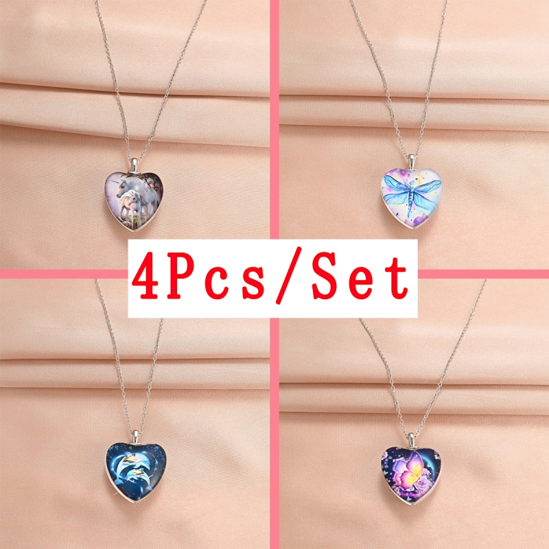 4pcs Trendy Dragonfly Butterfly Heart-shaped Necklaces, Creative Pendant  Necklace, Cute Necklace, Party Jewelry, Holiday Birthday Gift For Friends