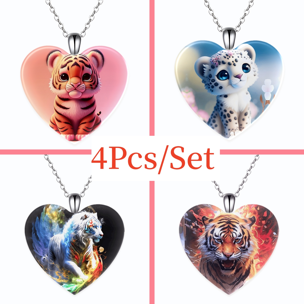 4pcs/set Trendy Cute Exquisite Pendant Necklaces, Creative Heart-shaped  Animal Dragon Eagle Necklace, Anniversary Birthday Holiday Party Gift For