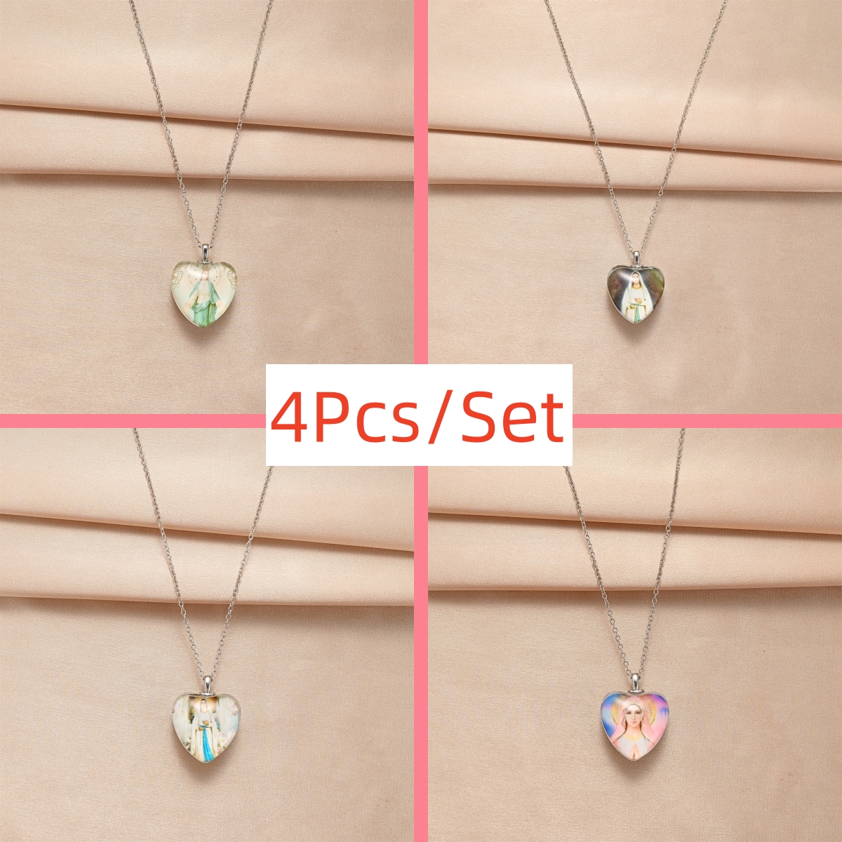 4pcs Trendy Goddess Heart-shaped Necklaces, Creative Pendant Necklace, Cute  Necklace, Party Jewelry, Holiday Birthday Gift For Friends Family