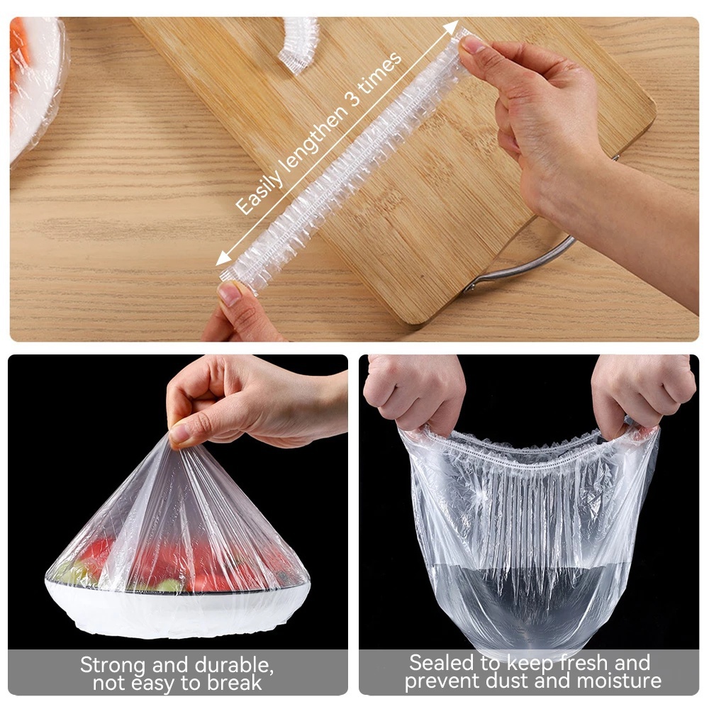 100Pcs/bag Disposable Food Cover Kitchen Refrigerator Fruit Food Protection  Dustproof Bowls Cups Caps Bag,Plastic Elastic Bowl Covers Reusable, Plasti