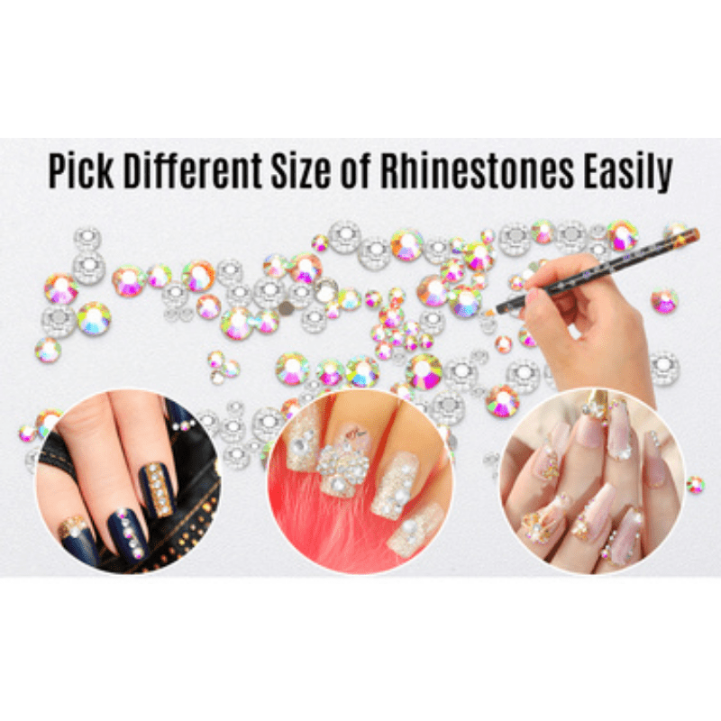 1Box Flatback Glass Nails Rhinestones Mixed Sizes White + AB Color