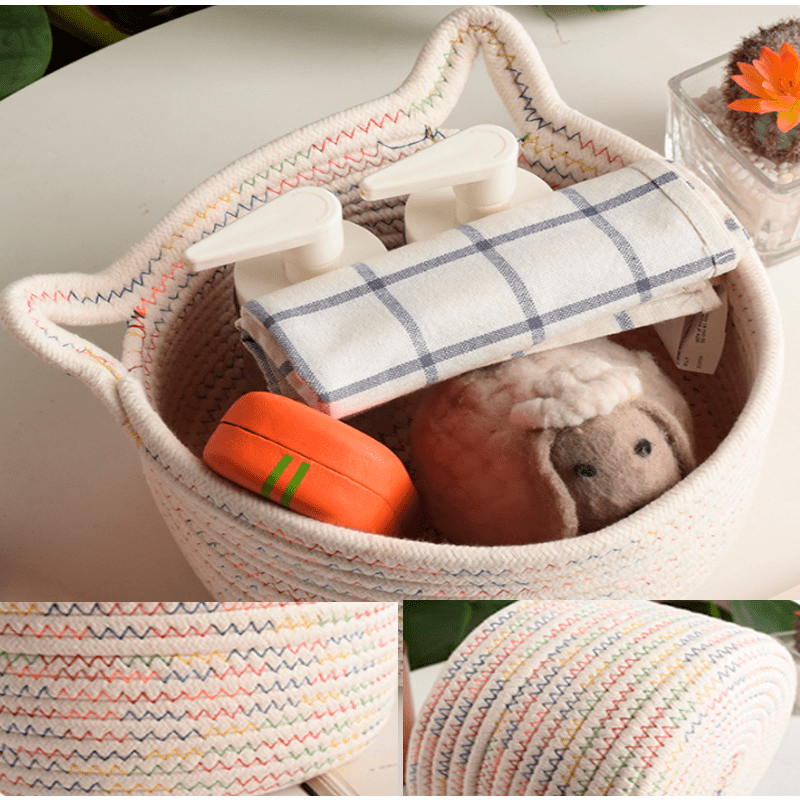 Cat Ears Decor Storage Basket Decorative Woven Storage - Temu