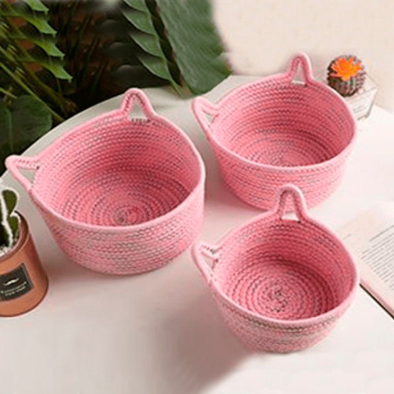 Set of 2 Woven Plastic Storage Basket Bins with Handles Household Organizers