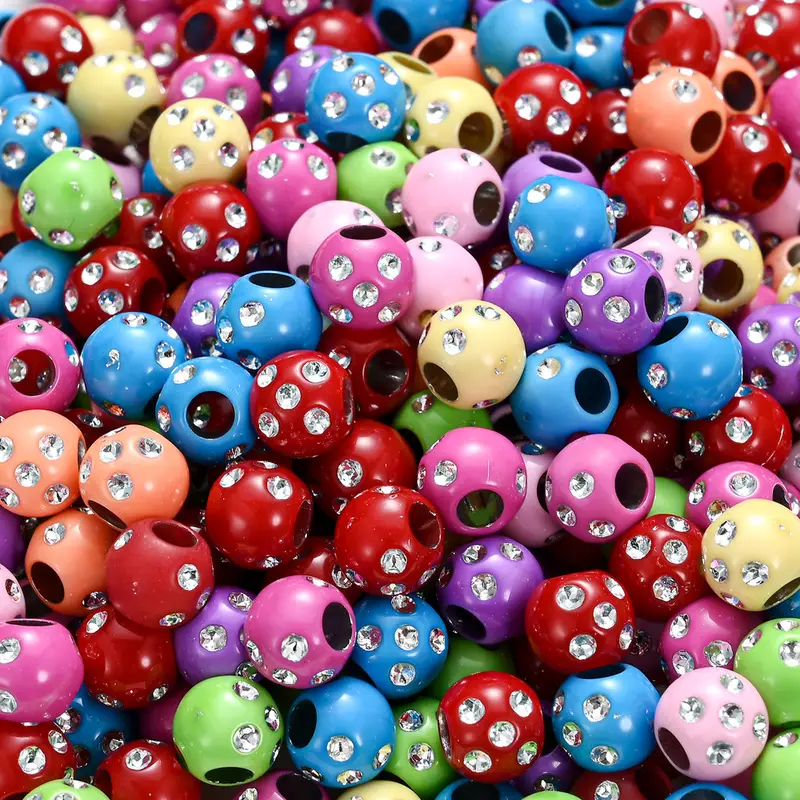 50pcs/pack 9mm Shiny Rhinestone Beads With Big Hole Acrylic Candy Colored  Beads Bracelet Necklace For Jewelry Making Supplies DlY Accessories