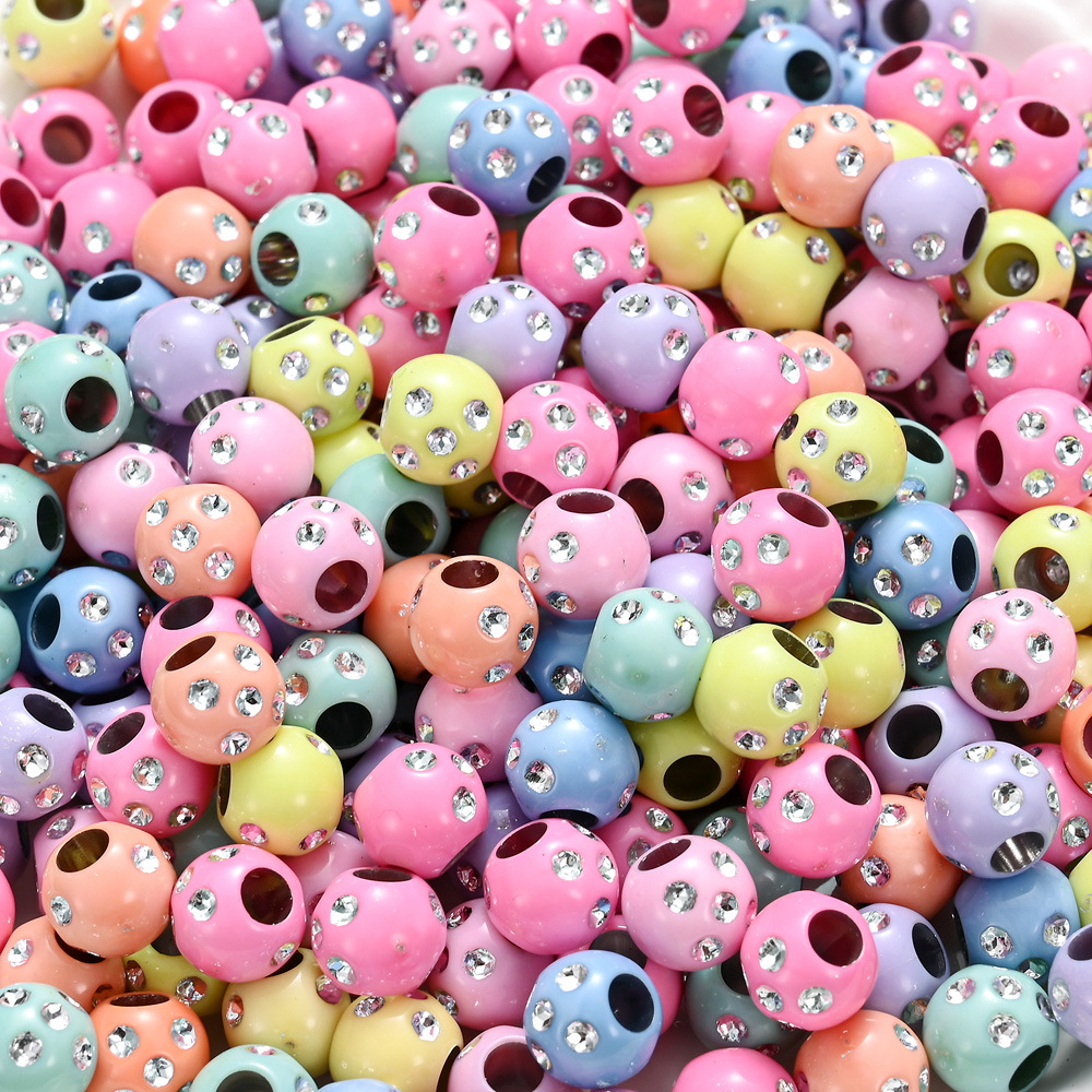 TEMU 50pcs Perle Lucide da 9mm con Grandi - Perline Acriliche Color per Creazione Gioielli Fai-da-te, Bracciali, Collane, Charm per Scarpe e Borse -