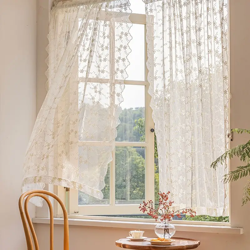 Lace Kitchen Curtain Beige Sheer Curtains Living Room Temu