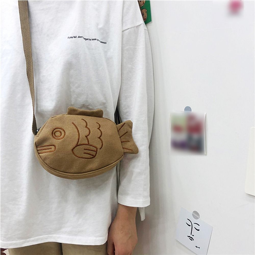 

Cute Taiyaki Crossbody Bag, Kawaii Shoulder Purse, Mini Canvas Zipper Bag For Shopping