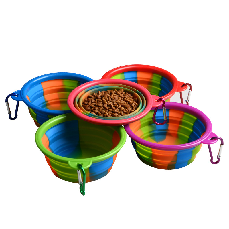 Collapsible Double Dog Bowl Portable Silicone Pet Food Water - Temu