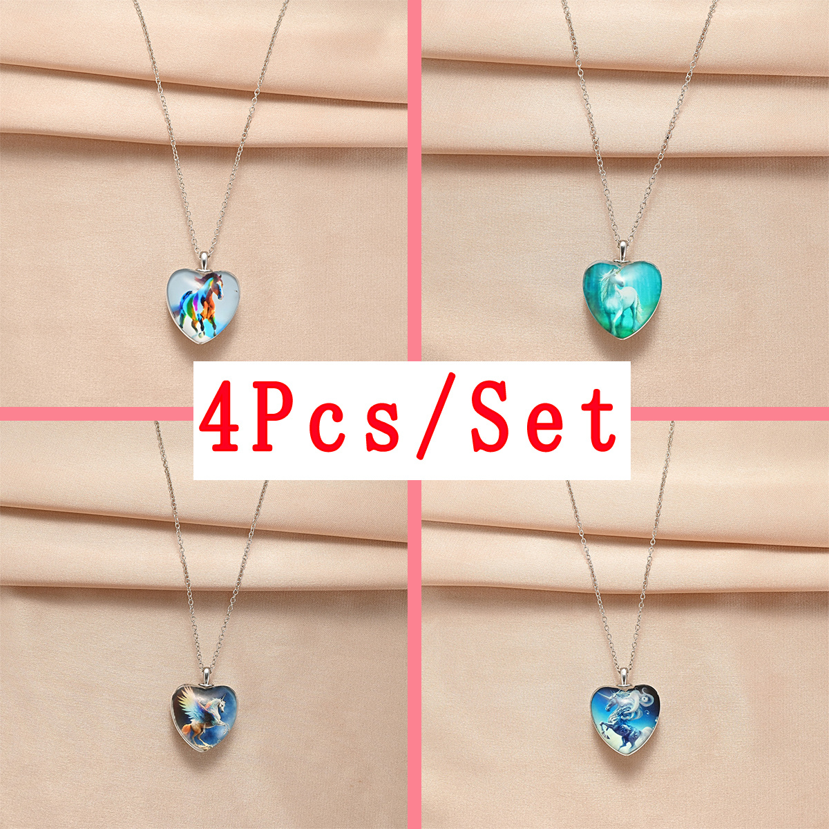 4pcs Trendy Cute Horse Necklaces, Creative Pendant Necklace, Cute  Heart-shaped Pendant Necklace, Party Jewelry, Holiday Birthday Gift For  Friends