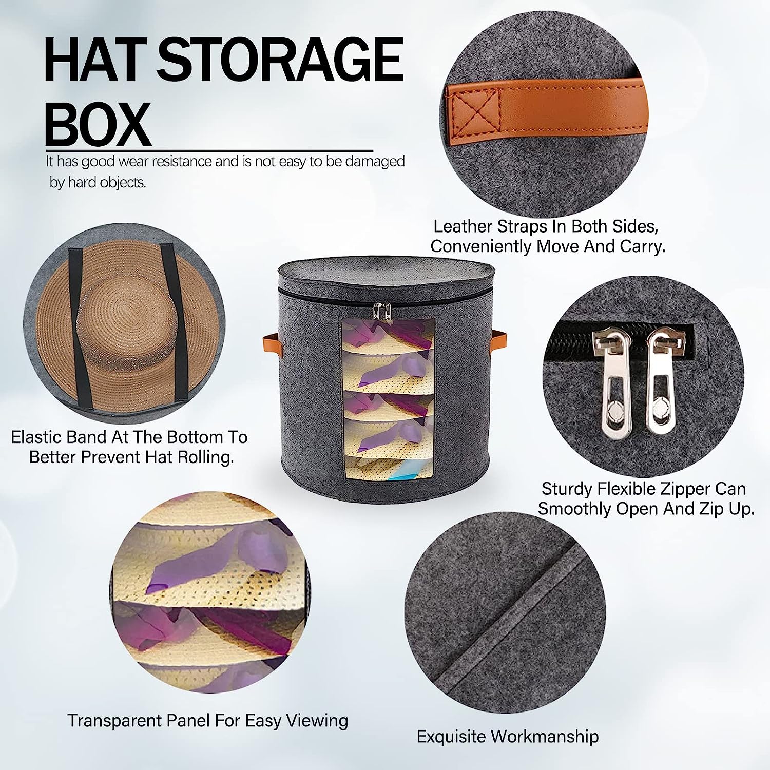Foldable Hat Box Felt Stackable Round Pop-up Container Hat Storage Bag with  Window Men and Women Travel Hat Box Toy Organizer