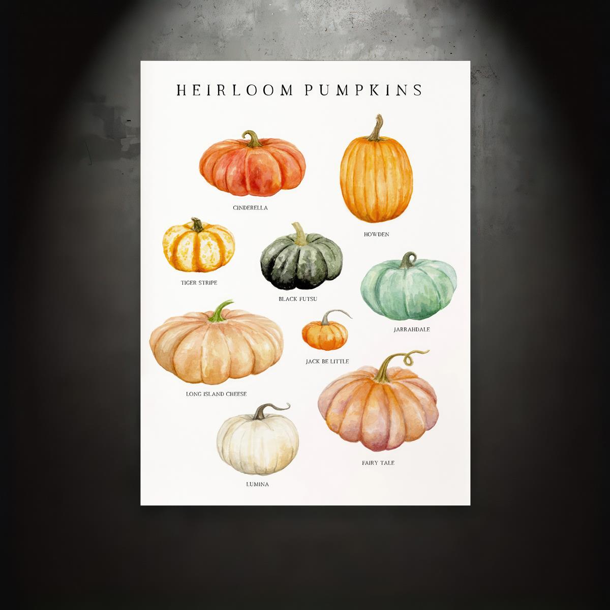 Canvas Painting, Watercolor Pumpkin Print Fall Harvest Art Poster