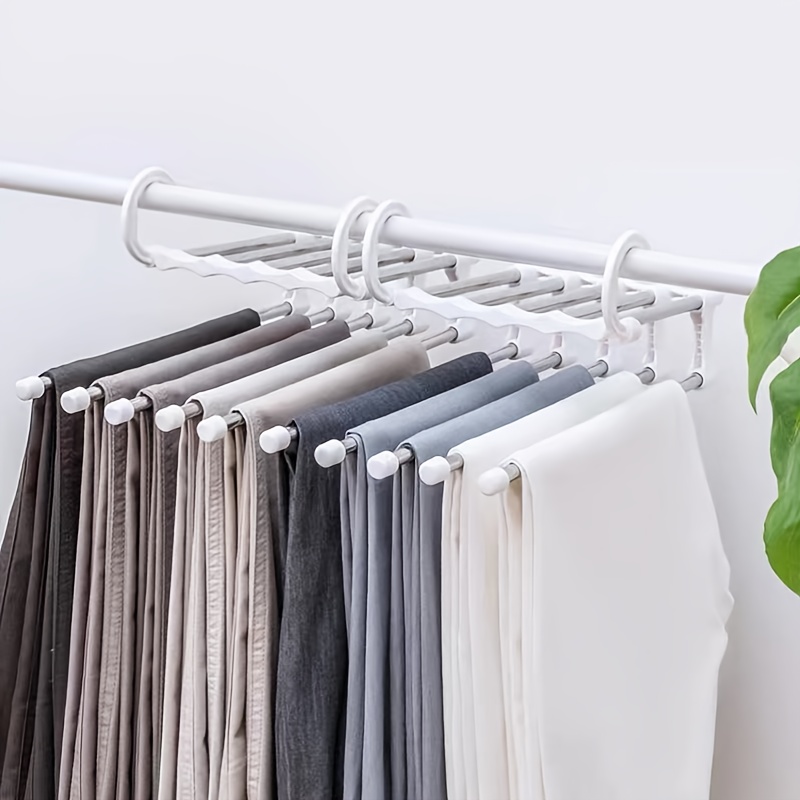 1pc 5 In 1 Magic Trouser Rack Hangers Stainless Steel Folding Pant Rack