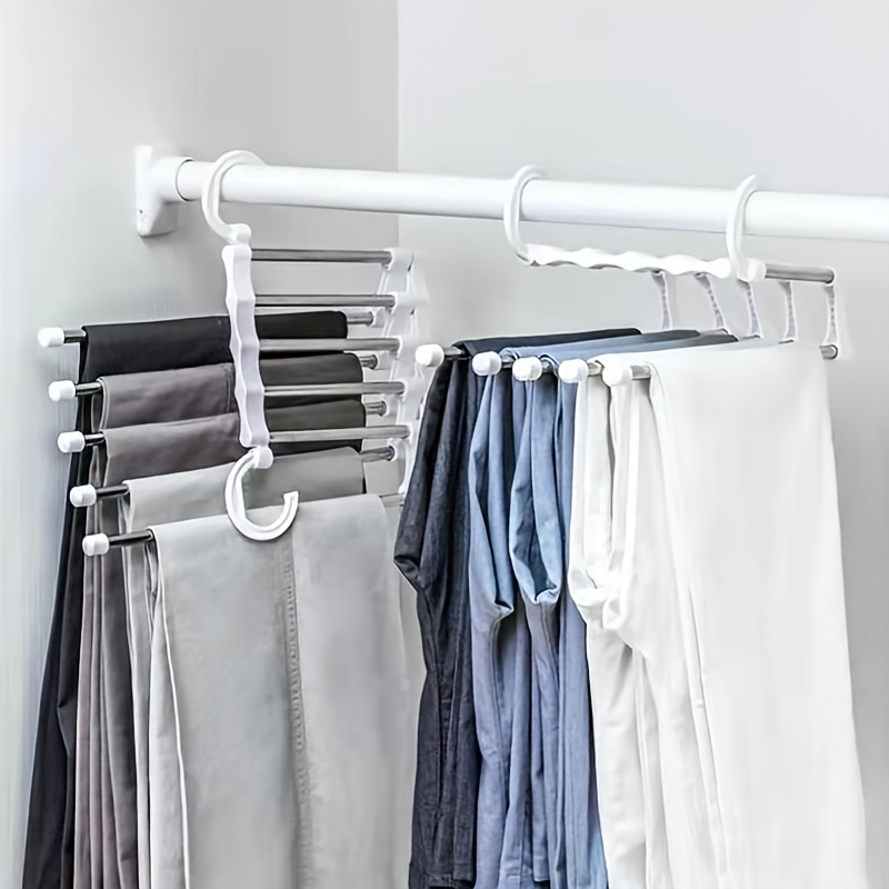 1pc 5 In 1 Magic Trouser Rack Hangers Stainless Steel Folding Pant Rack