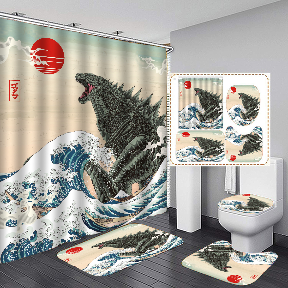 Amazon.com: Havvei Anime Bathroom Sets with Shower Curtain and Rugs and  Accessories Toilet Lid Cover and Bath Mat 4 PCS, Durable Waterproof Bath  Room Full Set Bathroom Decor for Teen Girls Boys