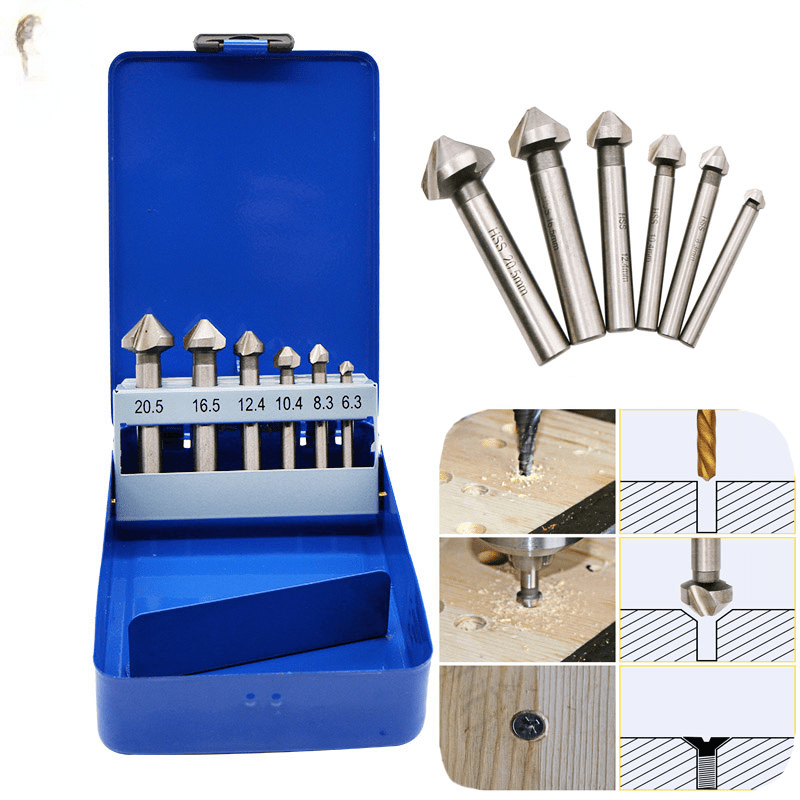 

3 Edges 90 Degrees Full Grinding High-speed Steel Chamfer, Woodworking Milling Cutter Countersunk Drill Hole Cutter Set Other Milling Cutters