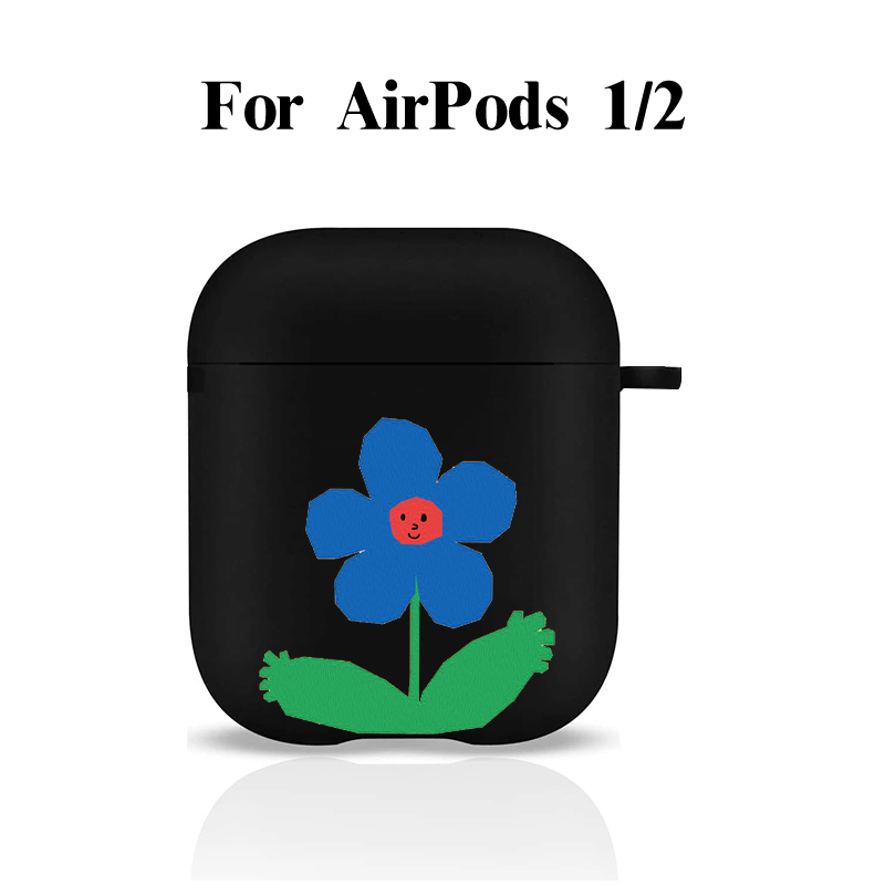 ブルーの花と緑の葉のグラフィックイヤホンケース AirPods1/2 AirPods3