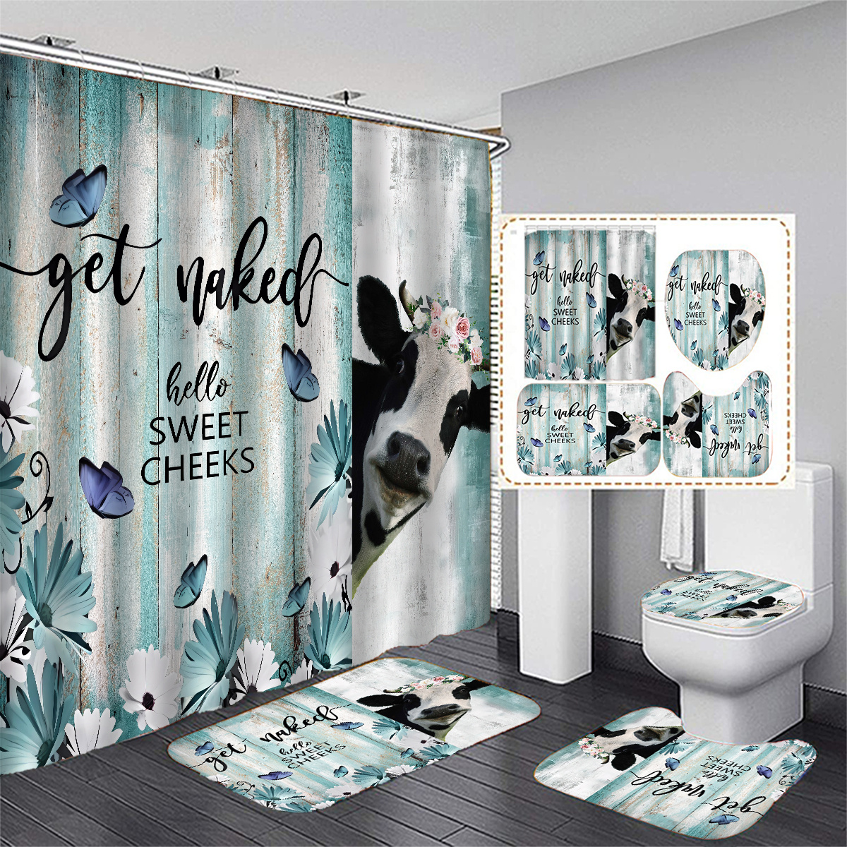 Donkey Printed Bathroom Set Waterproof Polyester - Temu