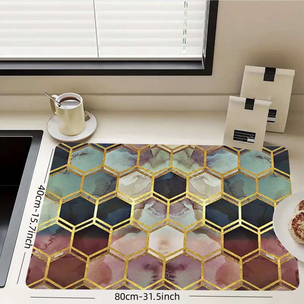 Modern Hexagonal Dish Drying Mat - Anti-slip, Water Absorbing, And Color  Block Design For Easy Cleaning And Organization In The Kitchen - Temu