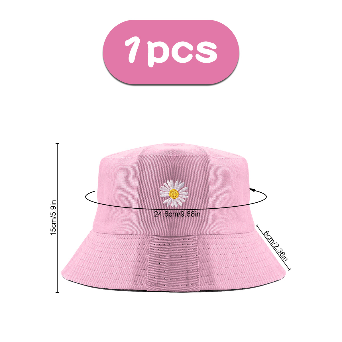 Daisy Embroidery Reversible Bucket Hat Solid Color Summer - Temu