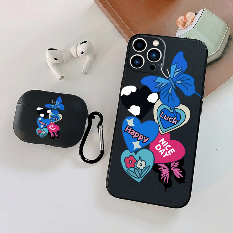 Earphone Case For 1 2 & Phone Case With Blue Hearts Graphic For Iphone 11  14 13 12 Pro Max Xr Xs 7 8 6 Plus - Temu United Kingdom