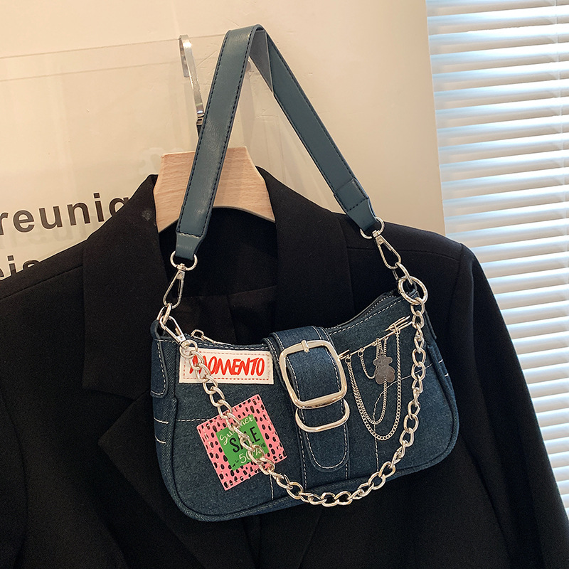 Y2k Style Baguette Bag, Studded Decor Underarm Purse, Women's Chain Handbag  For Streetwear - Temu