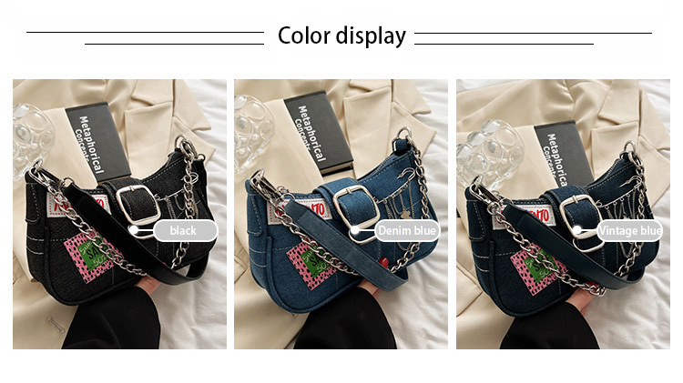 Trendy Y2k Design Baguette Bag, Stylish Underarm Bag With Buckle Decor,  Chain Decor Bag For Musical Festival - Temu Italy