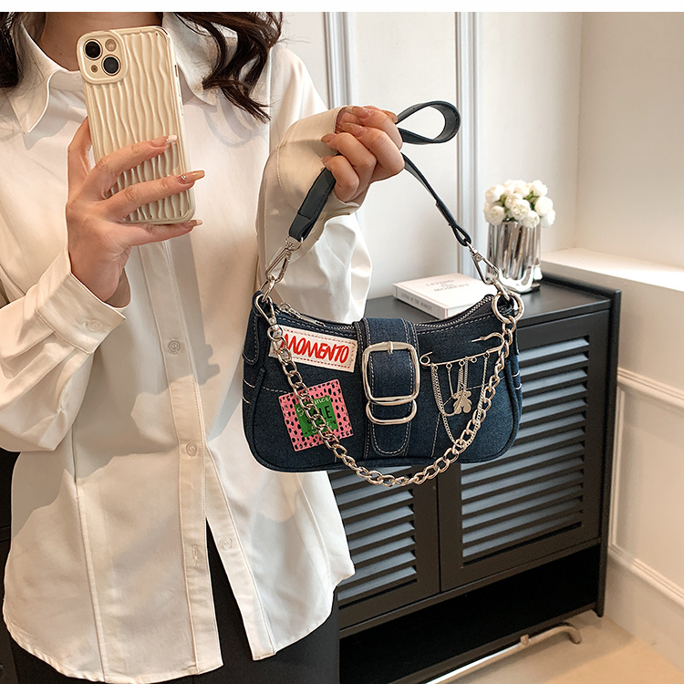 Trendy Y2k Design Baguette Bag, Stylish Underarm Bag With Buckle Decor,  Chain Decor Bag For Musical Festival - Temu Italy